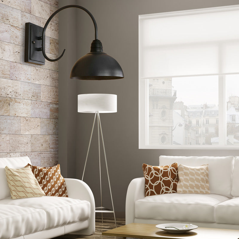 Frendorf | 1 Kopf Wand Sconce Retro Kuppelschirm Metall Sconce Lichtfixture mit gebogenem Arm in Schwarz