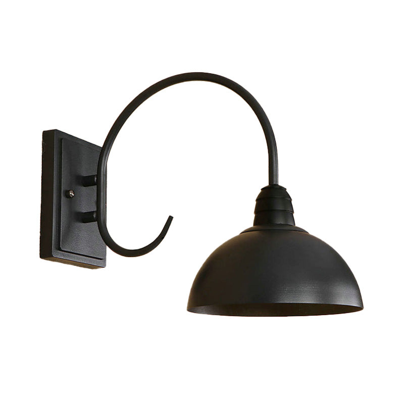 Frendorf | 1 Kopf Wand Sconce Retro Kuppelschirm Metall Sconce Lichtfixture mit gebogenem Arm in Schwarz