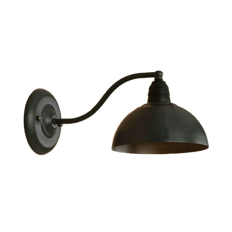 Frendorf | 1 Kopf Wand Sconce Retro Kuppelschirm Metall Sconce Lichtfixture mit gebogenem Arm in Schwarz