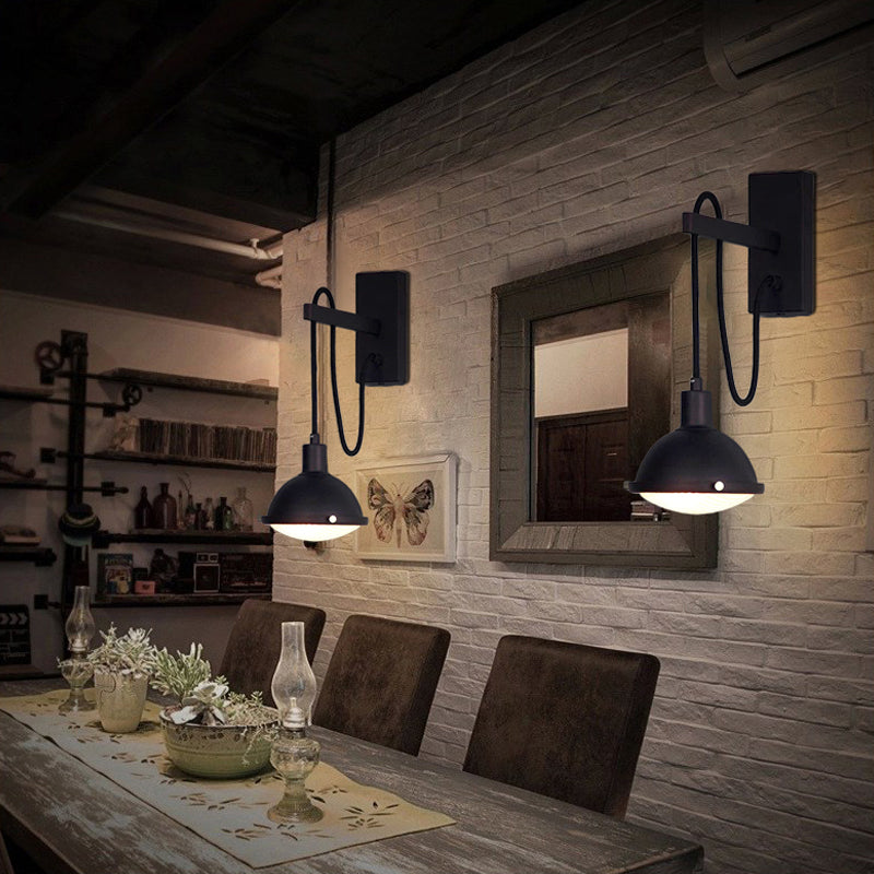 Frendorf | 1 Licht Wandverlichting Boerderij Kom Schaduw Metallic Wandlamp in Zwart voor Eetkamer