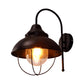 Frendorf | Farmhouse Dome Wandlamp 1 Licht Metaal Wandverlichting met Kooi en Gezaagd Glazen Kap in Zwart