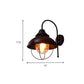 Frendorf | Farmhouse Dome Wandlamp 1 Licht Metaal Wandverlichting met Kooi en Gezaagd Glazen Kap in Zwart
