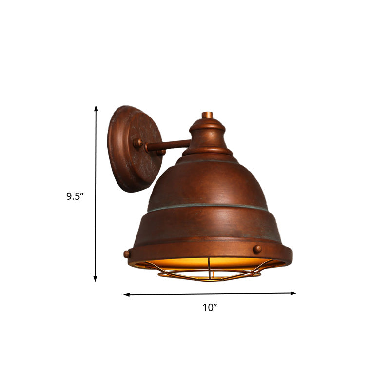Frendorf | 1 Lichtkuppel Wandlamp met Draadkooi Vintage Stijl Zwart/Verweerd Koper IJzeren Wandlamp voor Trap
