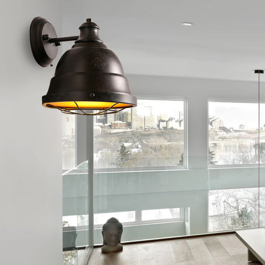 Frendorf | 1 Lichtkuppel Wandlamp met Draadkooi Vintage Stijl Zwart/Verweerd Koper IJzeren Wandlamp voor Trap