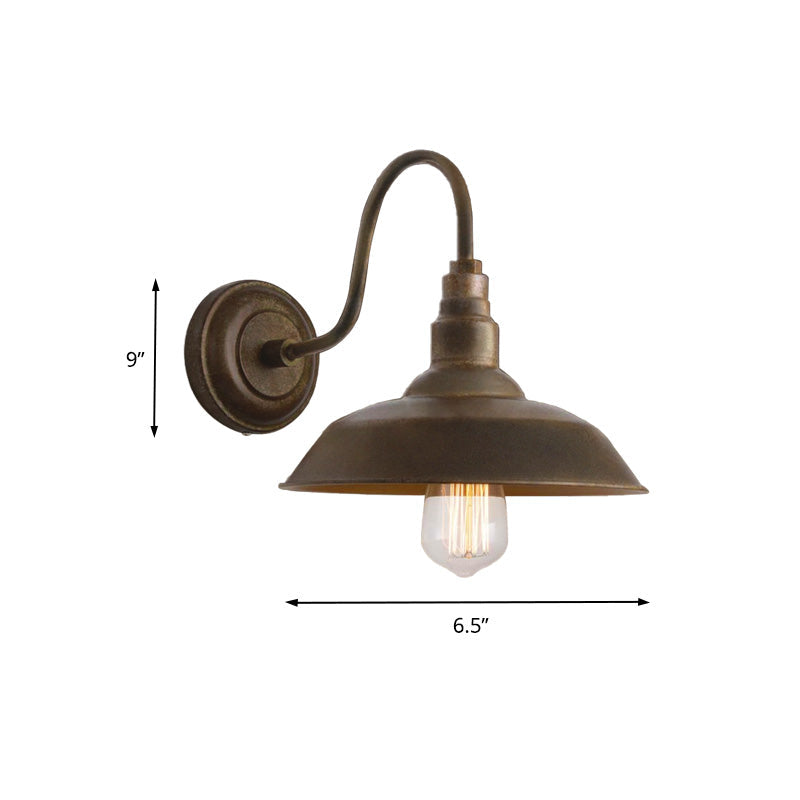 Frendorf | Antieke stijl schuurmuurlamp 1 licht ijzeren wandlamp met goose-neck arm in brons/roest voor slaapkamer