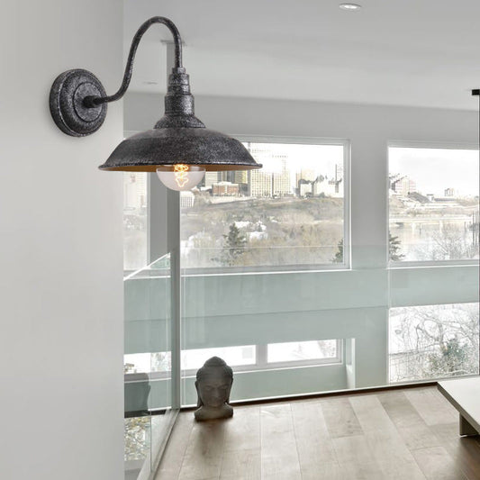 Frendorf | Antieke stijl schuurmuurlamp 1 licht ijzeren wandlamp met goose-neck arm in brons/roest voor slaapkamer