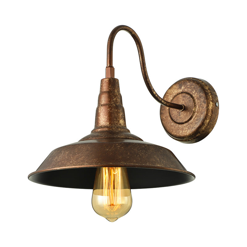 Frendorf | Antieke stijl schuurmuurlamp 1 licht ijzeren wandlamp met goose-neck arm in brons/roest voor slaapkamer