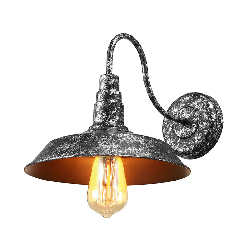 Frendorf | Antieke stijl schuurmuurlamp 1 licht ijzeren wandlamp met goose-neck arm in brons/roest voor slaapkamer