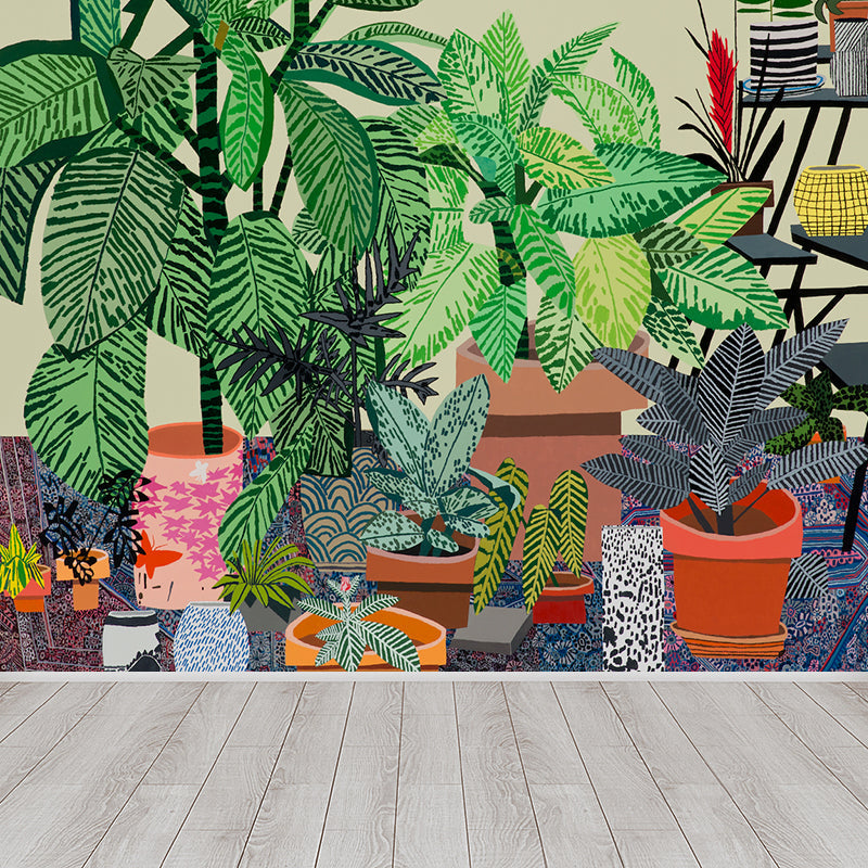 Frendorf | Potted Plant Wallpaper Contemporary Washable Living Room Wall Covering, Personalize
