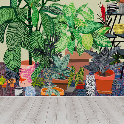 Frendorf | Potted Plant Wallpaper Contemporary Washable Living Room Wall Covering, Personalize