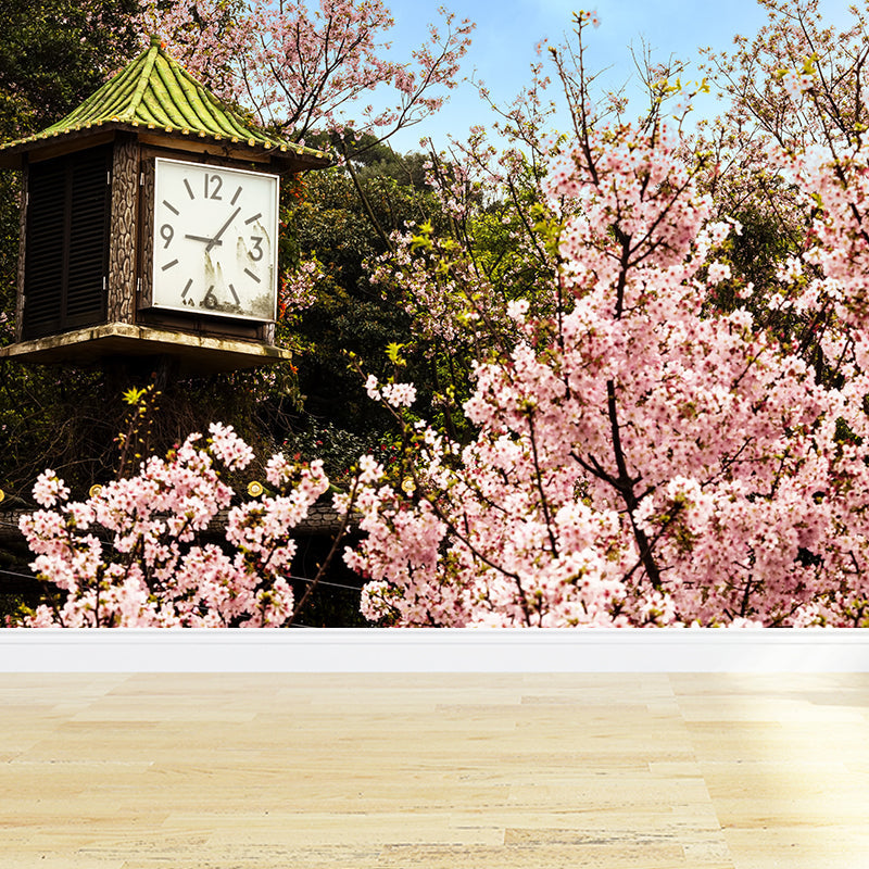 Großer Cherry Wandaufkleber für Badezimmer Floraler Druck Wandkunst in Pink für Wohnung Dekor