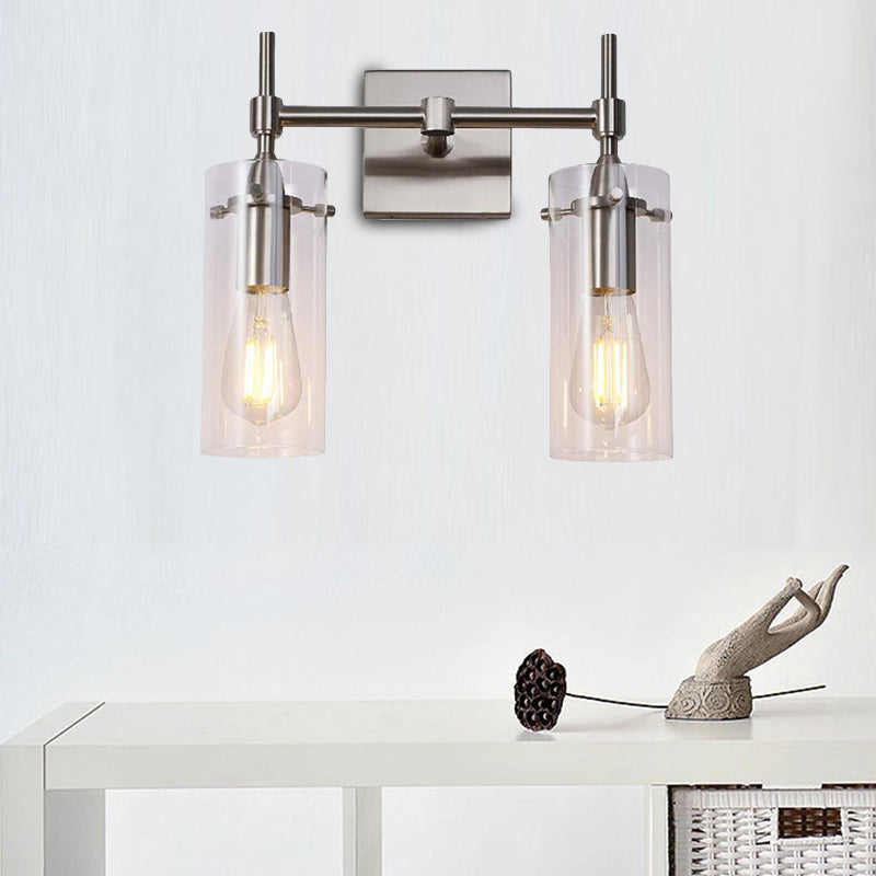 Frendorf | Chrom/Nickel Zylinder Schirm Wandbeleuchtung Modern Klarglas 2-Licht Esszimmer Wandleuchte