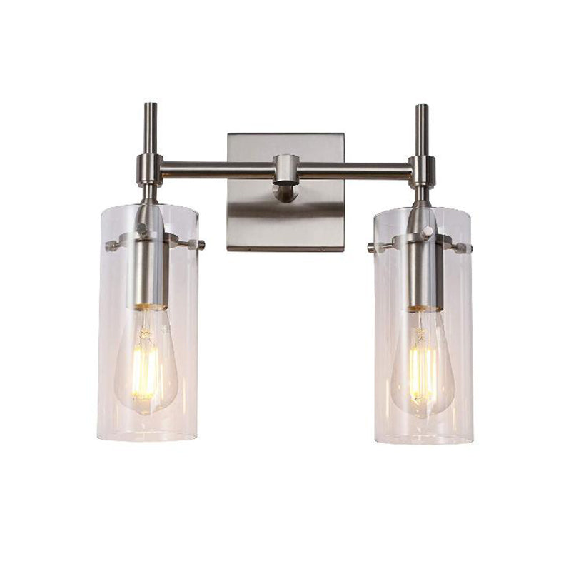 Frendorf | Chrom/Nickel Zylinder Schirm Wandbeleuchtung Modern Klarglas 2-Licht Esszimmer Wandleuchte