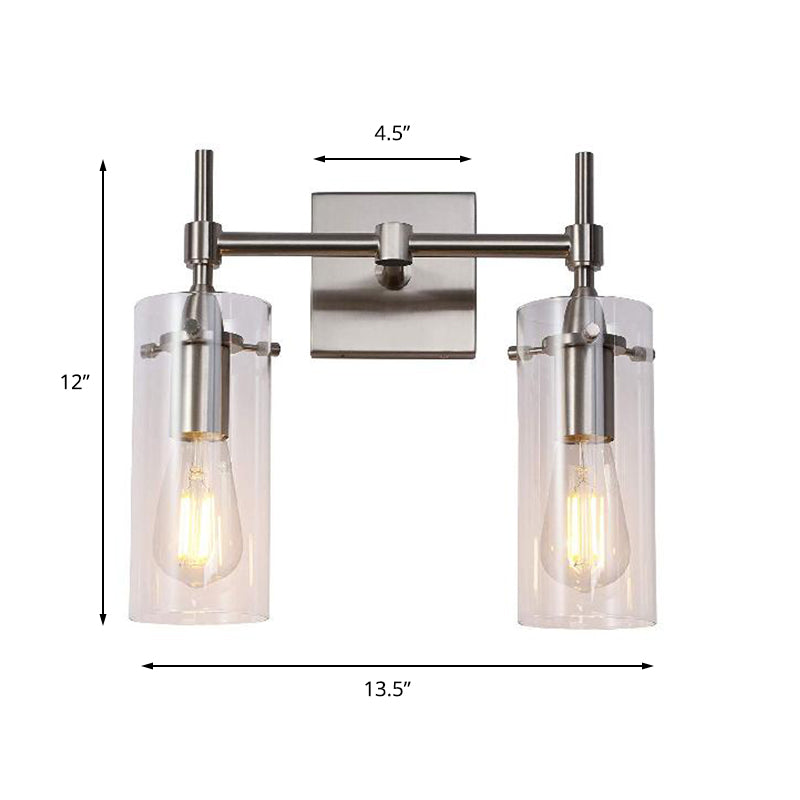 Frendorf | Chrom/Nickel Zylinder Schirm Wandbeleuchtung Modern Klarglas 2-Licht Esszimmer Wandleuchte