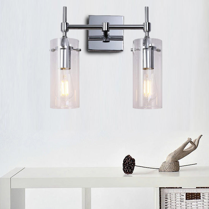Frendorf | Chrom/Nickel Zylinder Schirm Wandbeleuchtung Modern Klarglas 2-Licht Esszimmer Wandleuchte