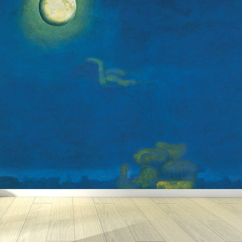 Illustration Mond Nacht Wandtattoo für Wohnzimmer, Blau, Maßgeschneiderte Größe verfügbar