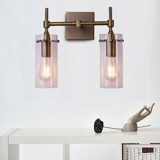 Frendorf | Klarer Glaszylinder-Wandlaterne Moderne 2 Lichter Esszimmerbeleuchtungseinrichtung in Patina-Messing