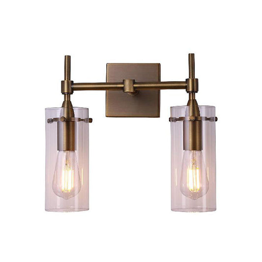 Frendorf | Klarer Glaszylinder-Wandlaterne Moderne 2 Lichter Esszimmerbeleuchtungseinrichtung in Patina-Messing