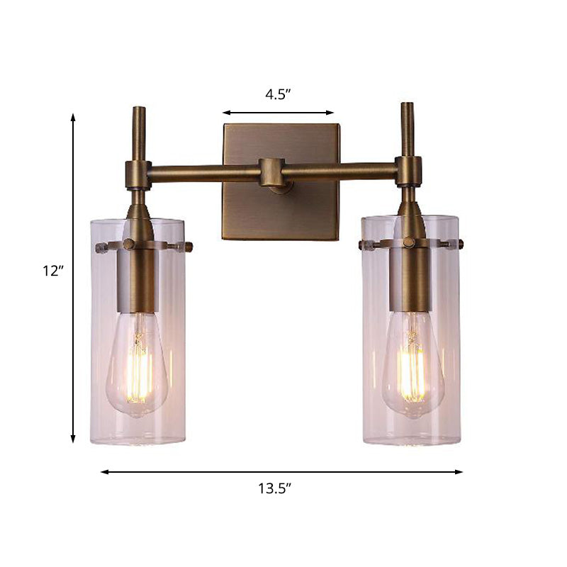 Frendorf | Klarer Glaszylinder-Wandlaterne Moderne 2 Lichter Esszimmerbeleuchtungseinrichtung in Patina-Messing