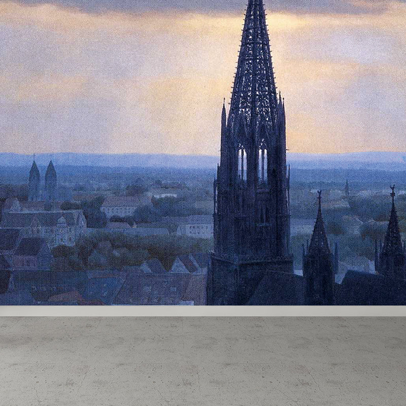 Frendorf | Blau Stadtgebäude Wandbildtapete zur Dekoration Moderne Spielzimmer Wandverkleidung