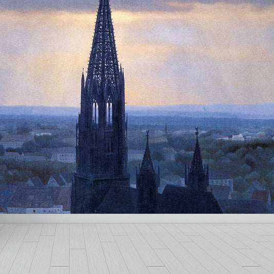 Frendorf | Blau Stadtgebäude Wandbildtapete zur Dekoration Moderne Spielzimmer Wandverkleidung