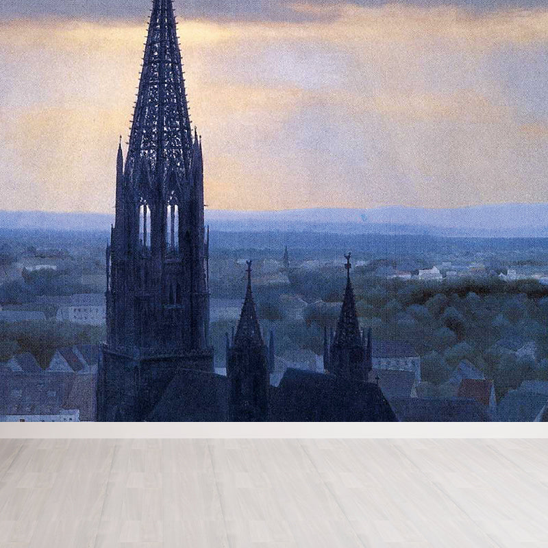 Frendorf | Blau Stadtgebäude Wandbildtapete zur Dekoration Moderne Spielzimmer Wandverkleidung