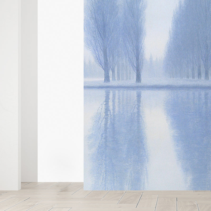Frendorf | Blau Wilde Bäume Wandtapete Fleckenfeste Zeitgenössische Badezimmer Wandverkleidung