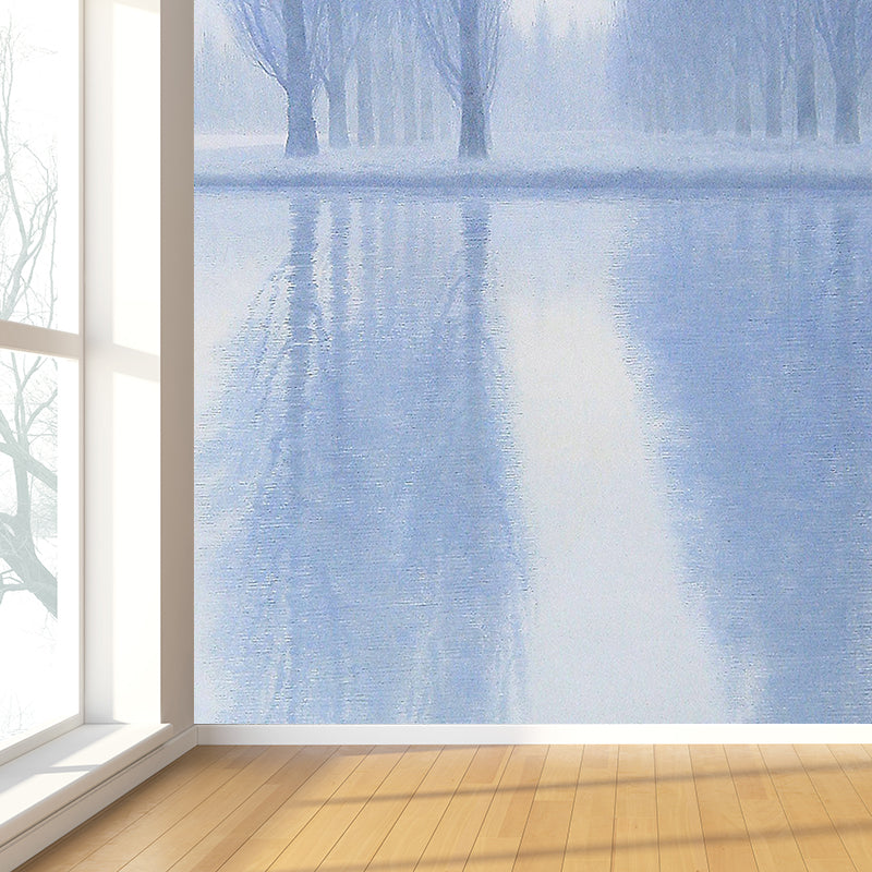 Frendorf | Blau Wilde Bäume Wandtapete Fleckenfeste Zeitgenössische Badezimmer Wandverkleidung