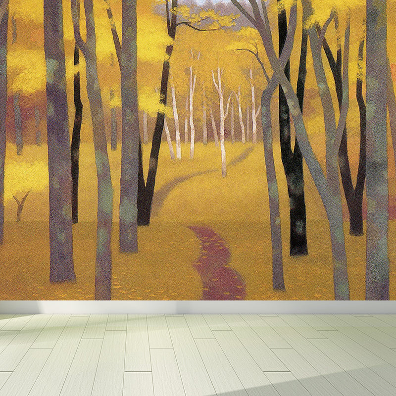 Frendorf | Moderne Herbst Holz Wandtapete Vliesstoff Textur Wasserdicht Gelbe Wandkunst für Schlafzimmer