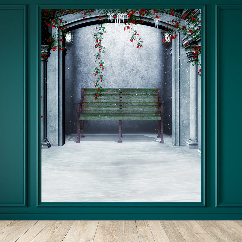Frendorf | Winter Backyard Mural Decal Contemporary Non-Woven Textured Wall Covering in Green