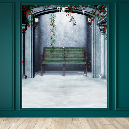 Frendorf | Winter Backyard Mural Decal Contemporary Non-Woven Textured Wall Covering in Green