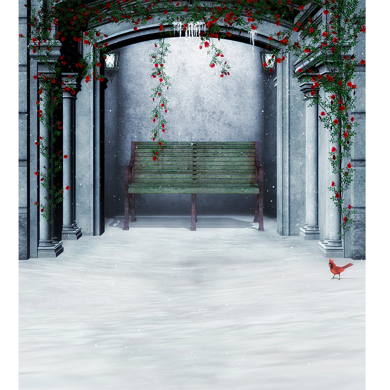 Frendorf | Winter Backyard Mural Decal Contemporary Non-Woven Textured Wall Covering in Green