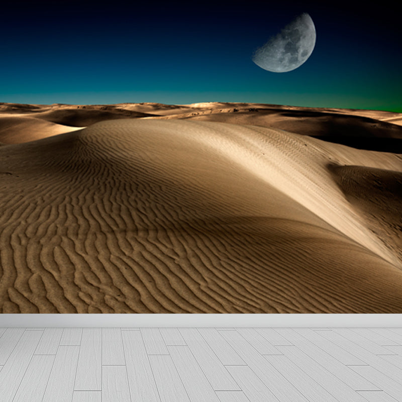 Frendorf | Moderne Halve Maan Landschaft Wandgemälde Gelb und Blau Wüste bei Nacht Wanddekoration für Wohnzimmer