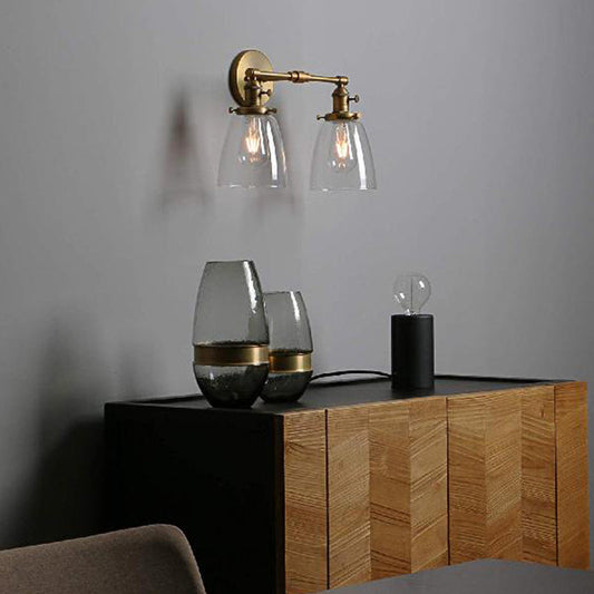 Frendorf | Klar Glas Messing Wandleuchte Kegelförmig 2-Licht Industrielle Wandlampe Leuchte für Foyer