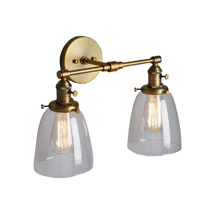 Frendorf | Klar Glas Messing Wandleuchte Kegelförmig 2-Licht Industrielle Wandlampe Leuchte für Foyer