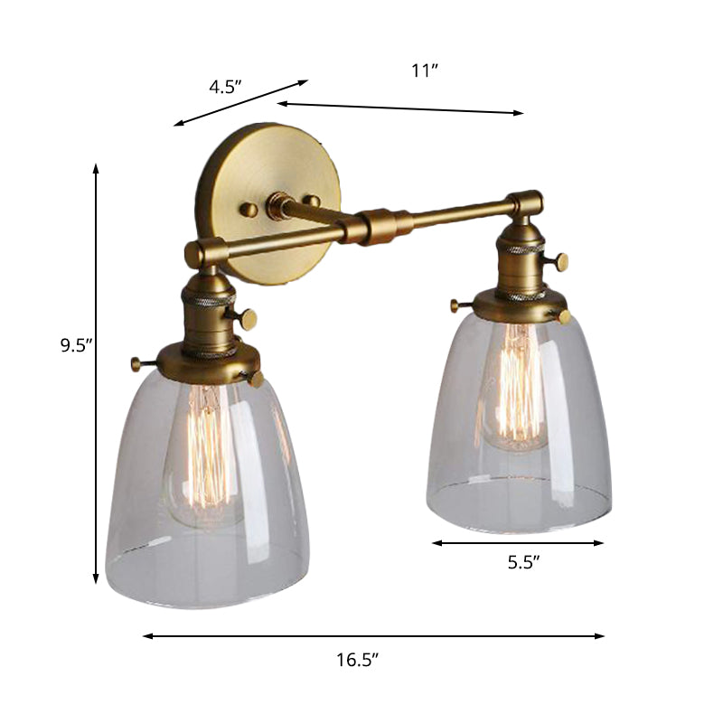 Frendorf | Klar Glas Messing Wandleuchte Kegelförmig 2-Licht Industrielle Wandlampe Leuchte für Foyer