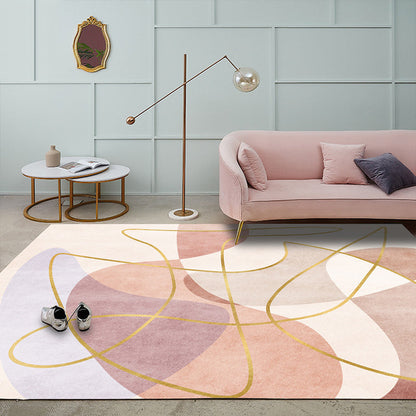 Frendorf | Scandinavian Novelty Rug in Pink Colorblock Line Pattern Rug Polyester Machine Washable Carpet for Home Decoration