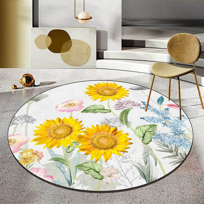 Frendorf | Klassisches Blumenmuster Teppich Weiß und Gelb Französisches Landhaus Teppich Polyester Waschbar Rutschfeste Unterlage Teppich für Wohnzimmer