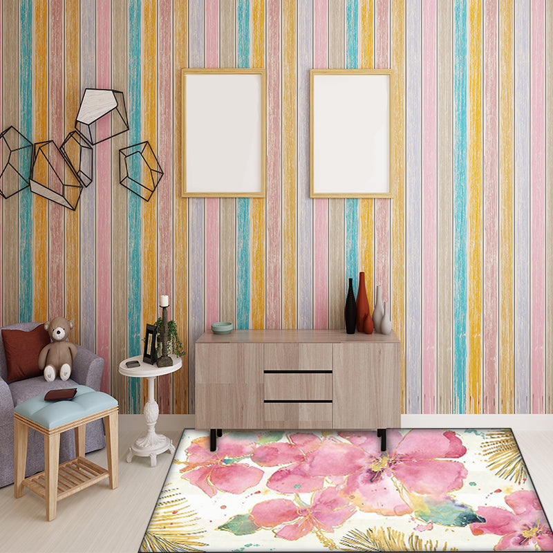 Frendorf | Französische Country Floral Muster Teppich Rosa und Weiß Polyester Teppich Maschinenwaschbar Anti-Rutsch Rücken Bereich Teppich für Wohnzimmer