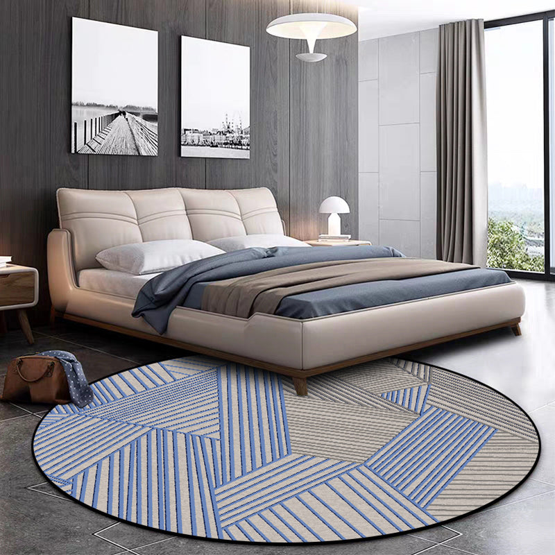 Frendorf | Braun und Blau Schlafzimmer Teppich Moderne Geometrische Streifenmuster Bereichsteppich Polyester Fleckenbeständig Waschbar Teppich