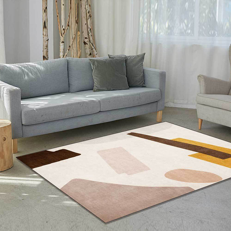 Frendorf | Beige und Braune Moderne Teppich Polyester Abstract Teppich Maschinenwaschbar Rutschfeste Rückseite Teppich für Wohnzimmer