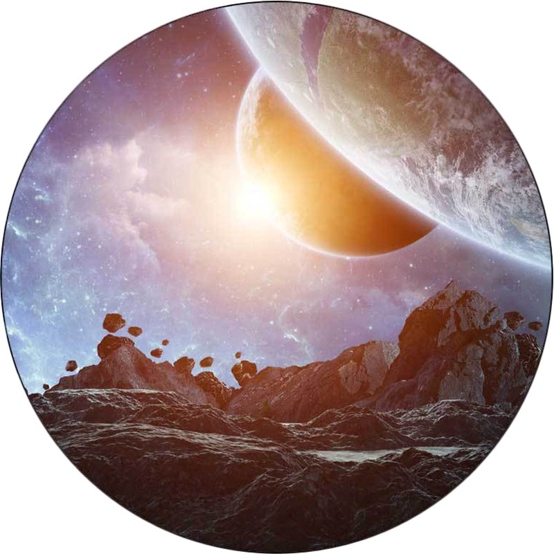 Frendorf | Blau und Grauer Schlafzimmerteppich Modernes Raumplanet Muster Bereichsteppich Polyester Maschinenwaschbar Fußmatte