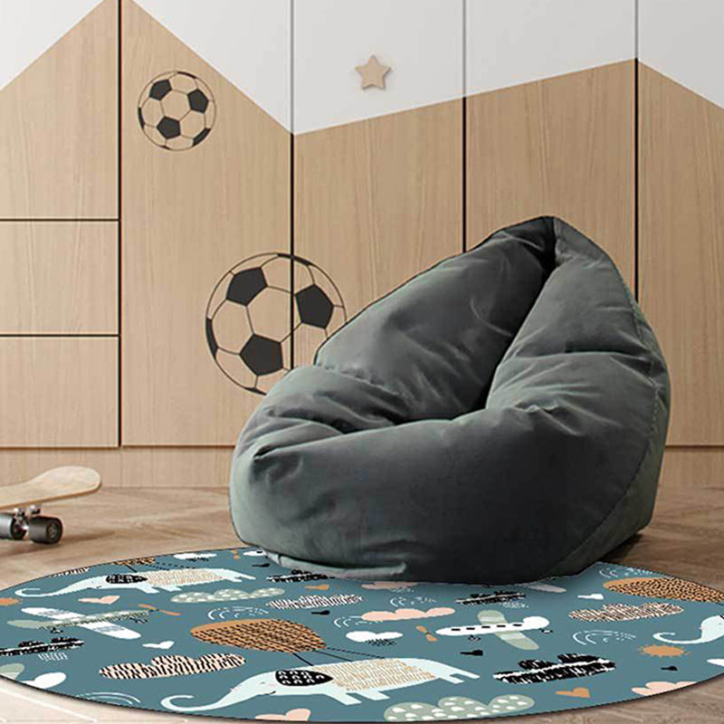 Frendorf | Kinderzimmer Teppich in Teal Tier Elefant Flugzeug Herz Druck Teppich Polyester Fleckenresistenter Teppich