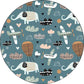 Frendorf | Kinderzimmer Teppich in Teal Tier Elefant Flugzeug Herz Druck Teppich Polyester Fleckenresistenter Teppich