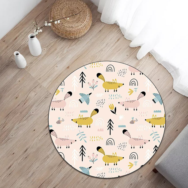 Frendorf | Kinder Schlafzimmer Teppich in Weiß Tier Maus Vogel Baum Druck Teppich Polyester Waschbar Fleckenresistent Bereich Teppich