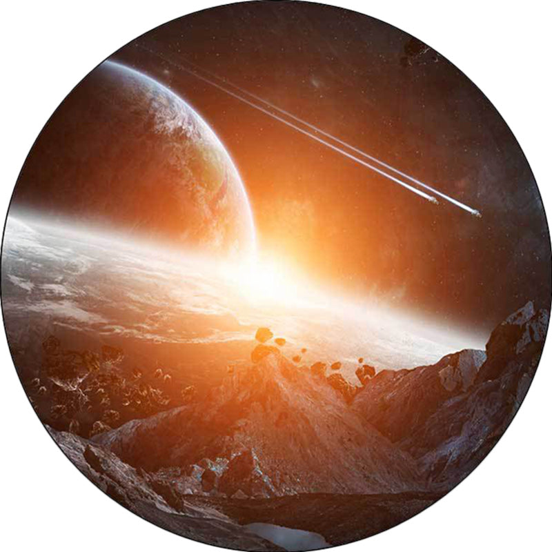Frendorf | Schwarzer und orangefarbener Schlafzimmerteppich moderner Weltraumplanet-Musterbereichsteppich aus Polyester waschbar fleckenresistenter Teppich