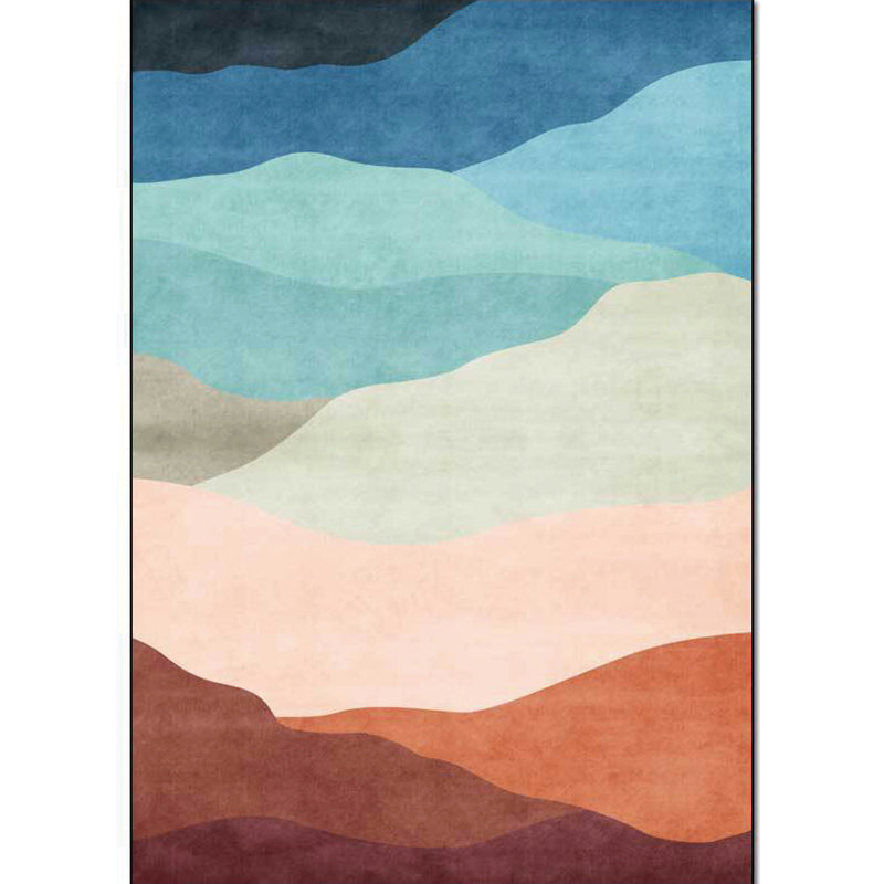 Frendorf | Blauer Multicolor Zeitgenössischer Teppich Polyester Farbblock Teppich Waschbar Rutschfester Teppich für Wohnzimmer