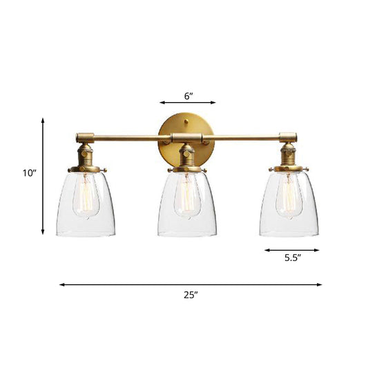 Frendorf | 3-Bulb Kegel Wandmontage Lichtarmatuur Industrieel Messing Klares Glas Beleuchtung für Restaurant