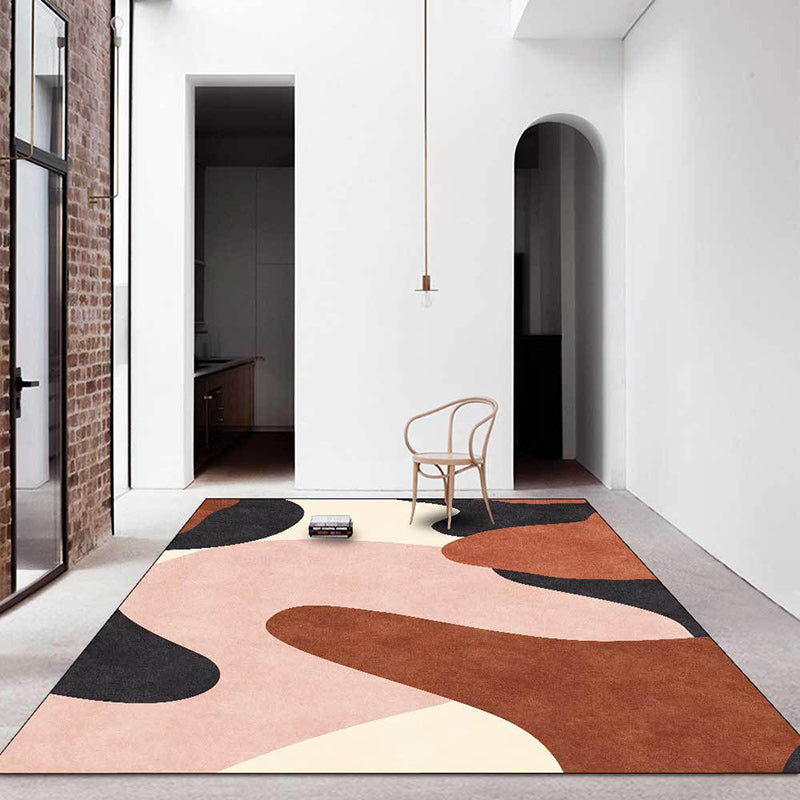 Frendorf | Novelty Wohnzimmer Teppich in Rosa und Braun Farbblock Druck Teppich Polyester Haustierfreundlich Rutschfester Bereichsteppich