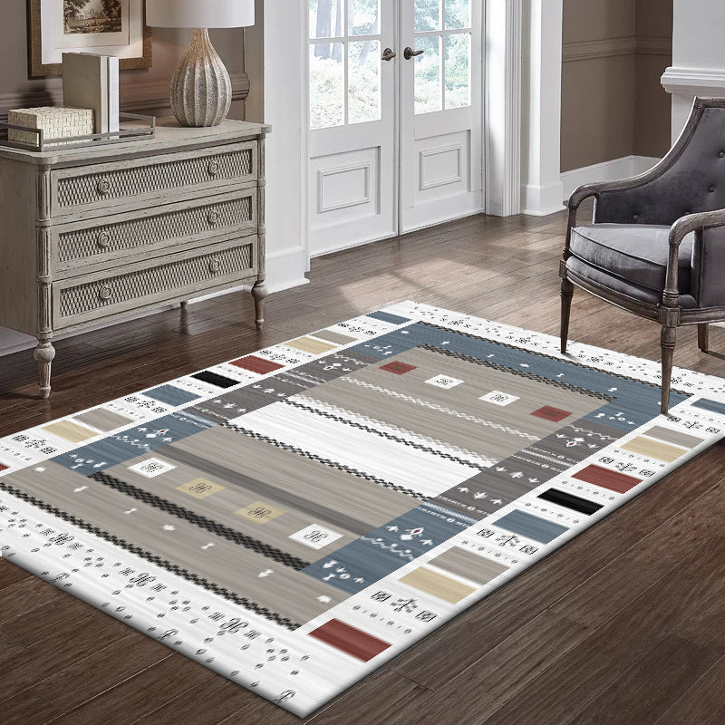 Frendorf | Weißes Schlafzimmerteppich Novelty Geometrisch Rechteckiges Muster Bereichsteppich Polyester Maschinenwaschbar Teppich